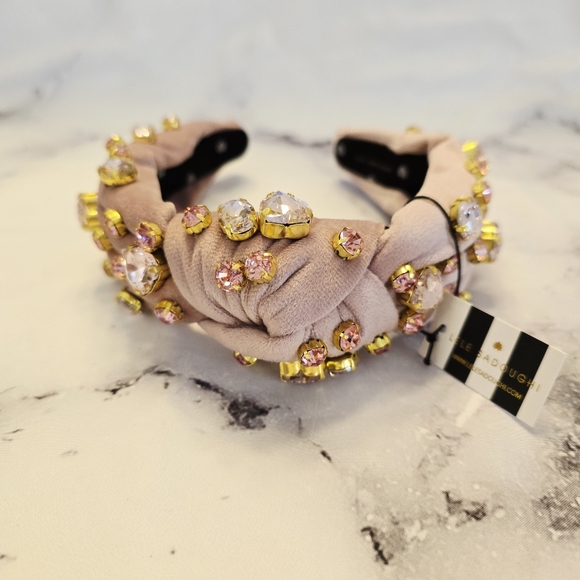 Lele Sadoughi Birthstone JUNE - Heart Crystal Velvet Headband Alexandrite Pink